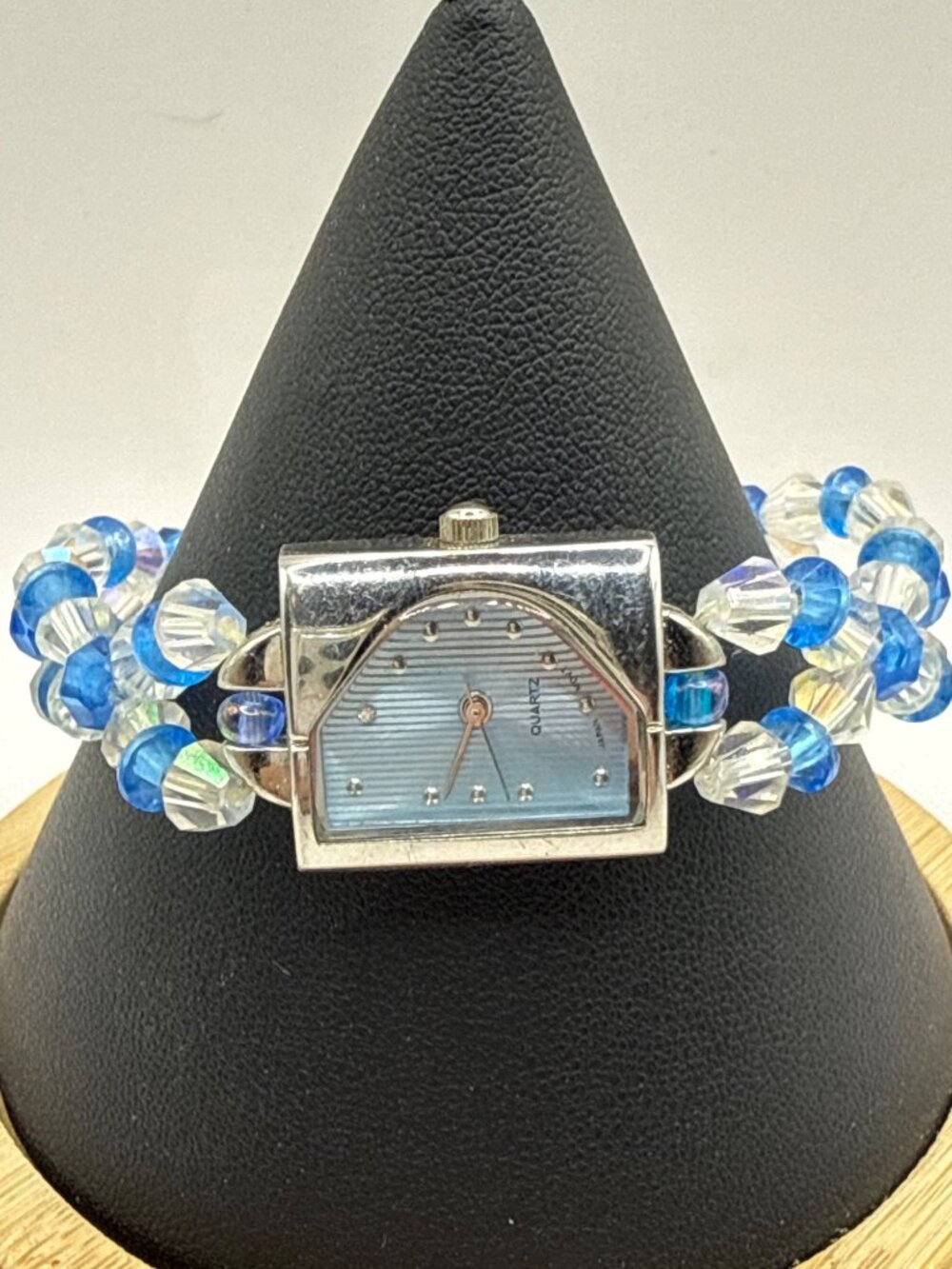 Vintage Y2K Blue Crystal Beaded Watch Asymmetric Geometric Fairycore